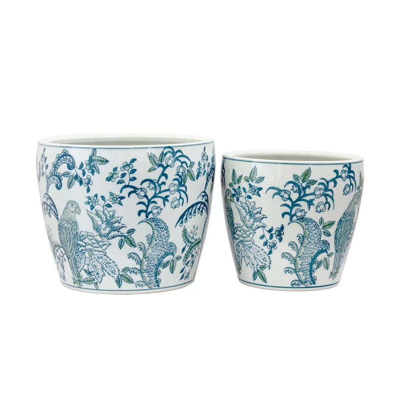 Ceramic Planter - Parrot Greens Large