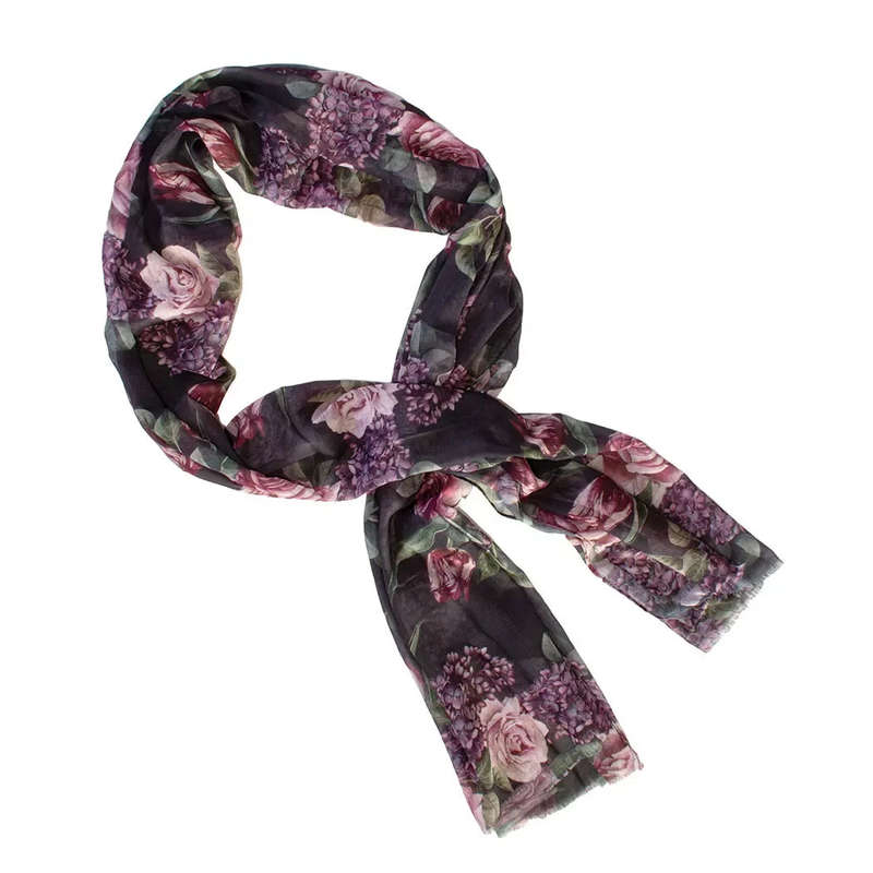 Scarf - Ebony Hydrangea & Roses