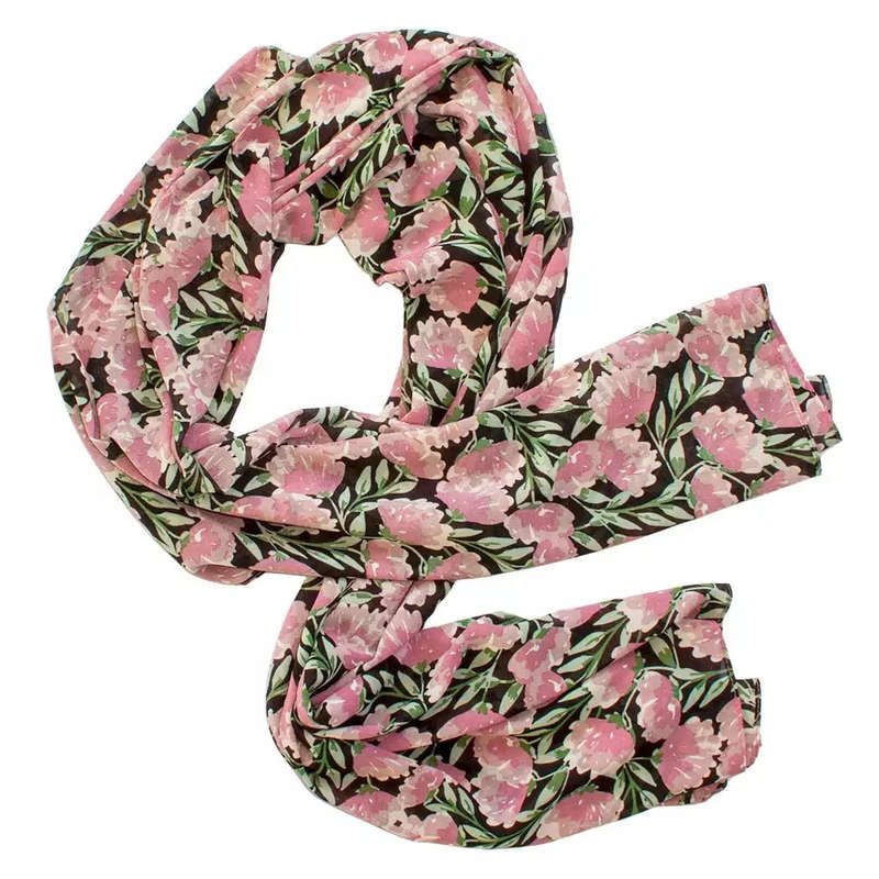 Scarf - Ebony Pink Flowers
