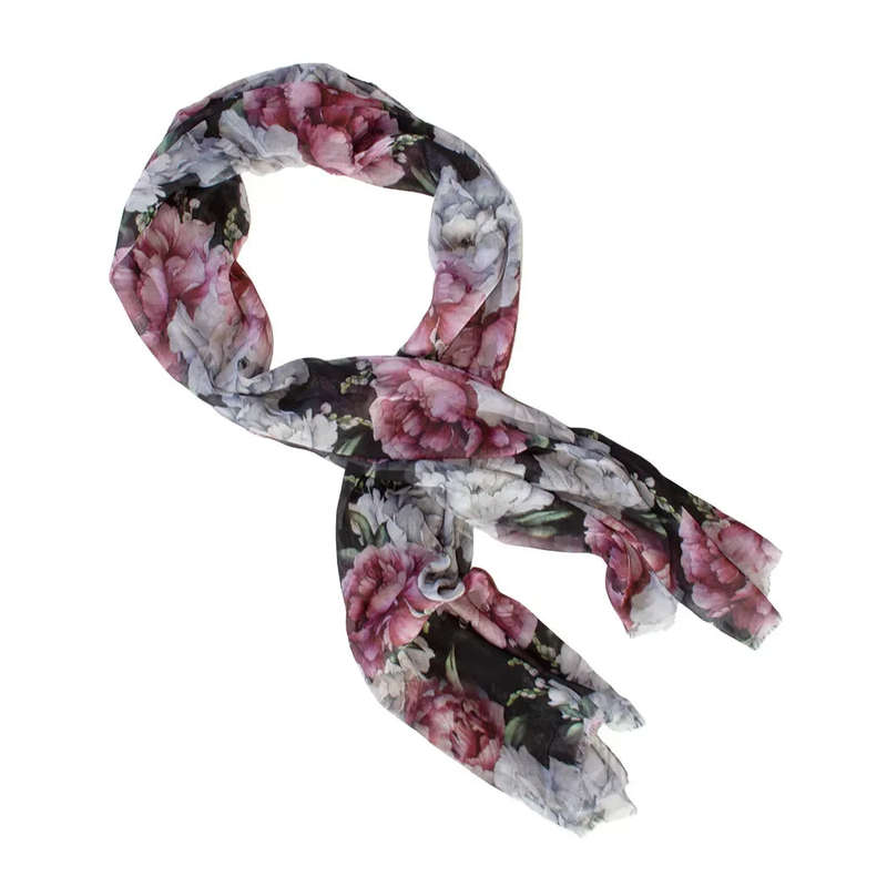 Scarf - Ebony Red & White Roses