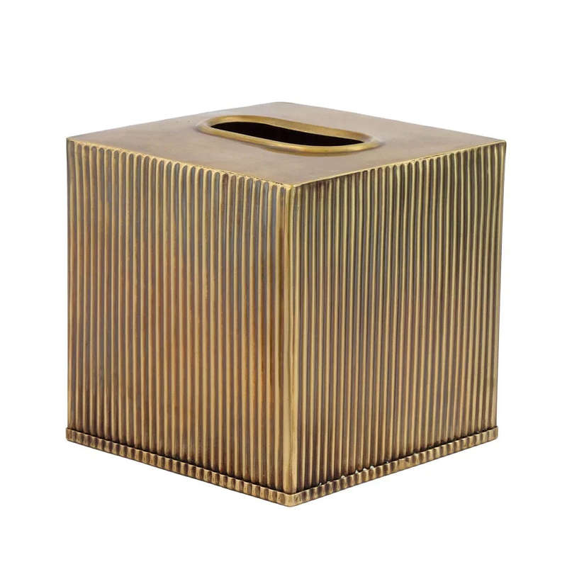Tissue Box - Brass Lines Square