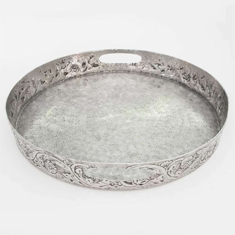 Tray -Round Silver Moroccan