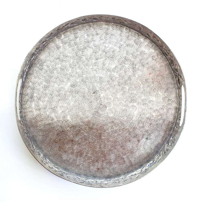 Tray -Round Silver Moroccan