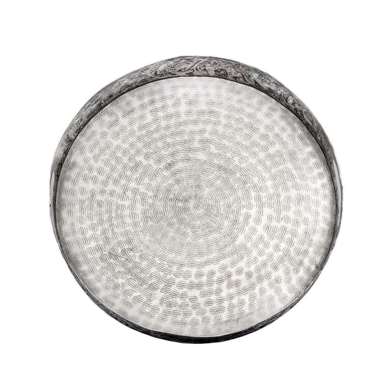 Tray -Round Silver Moroccan