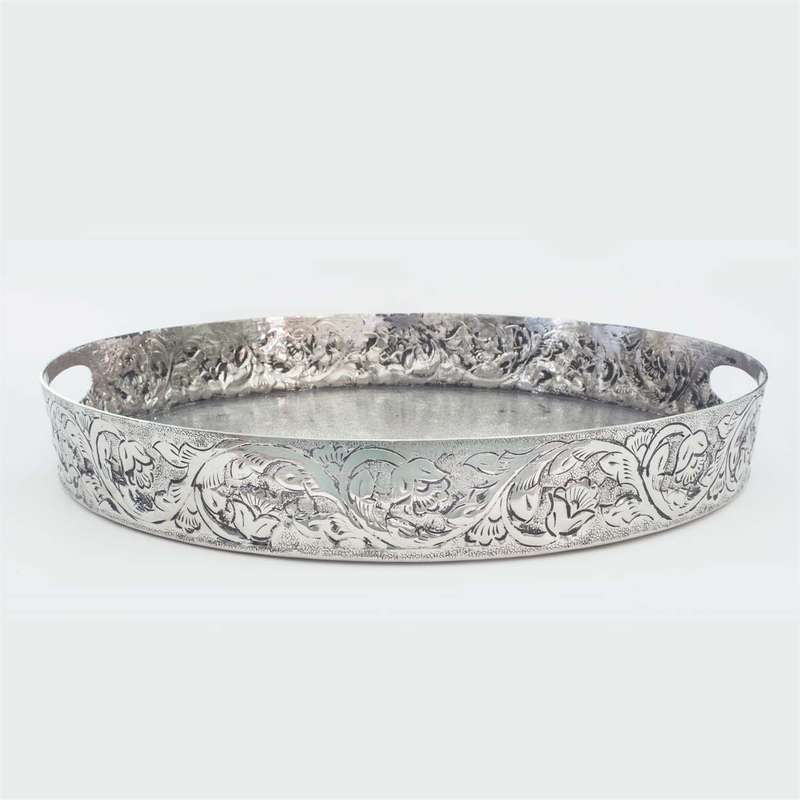 Tray -Round Silver Moroccan