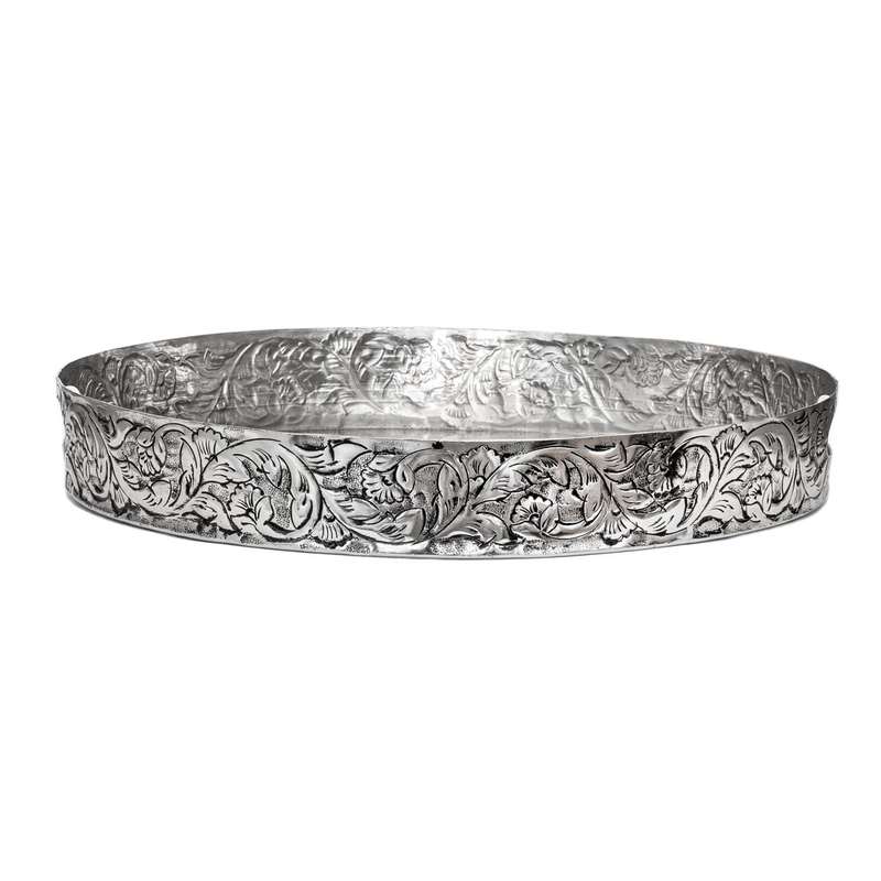 Tray -Round Silver Moroccan