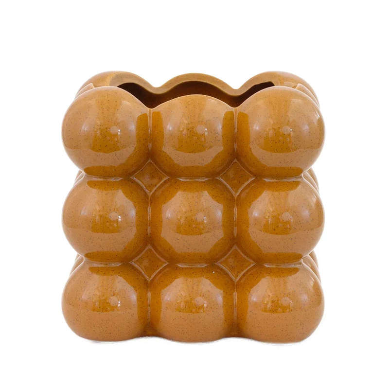 Vase - Bubble Caramel Brown Squared