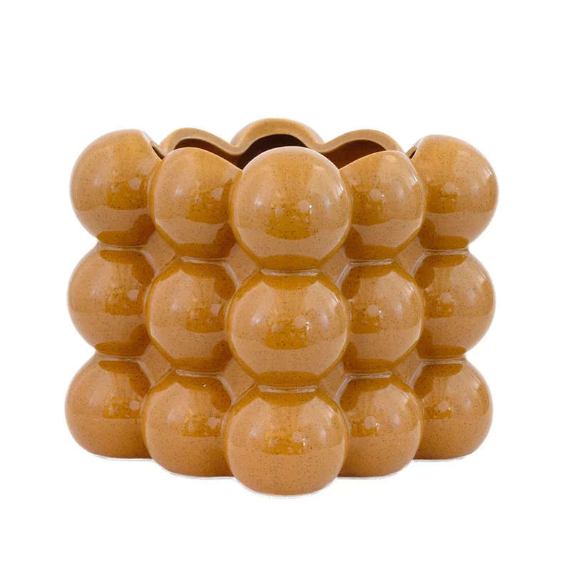 Vase - Bubble Caramel Brown Squared