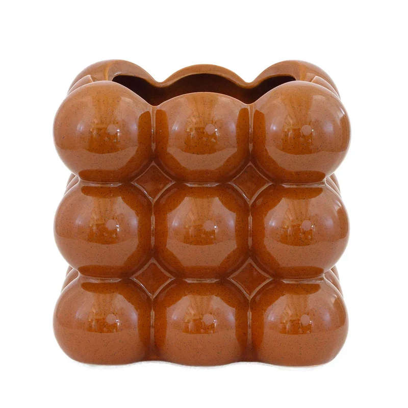 Vase - Bubble Chocolate Brown Squared