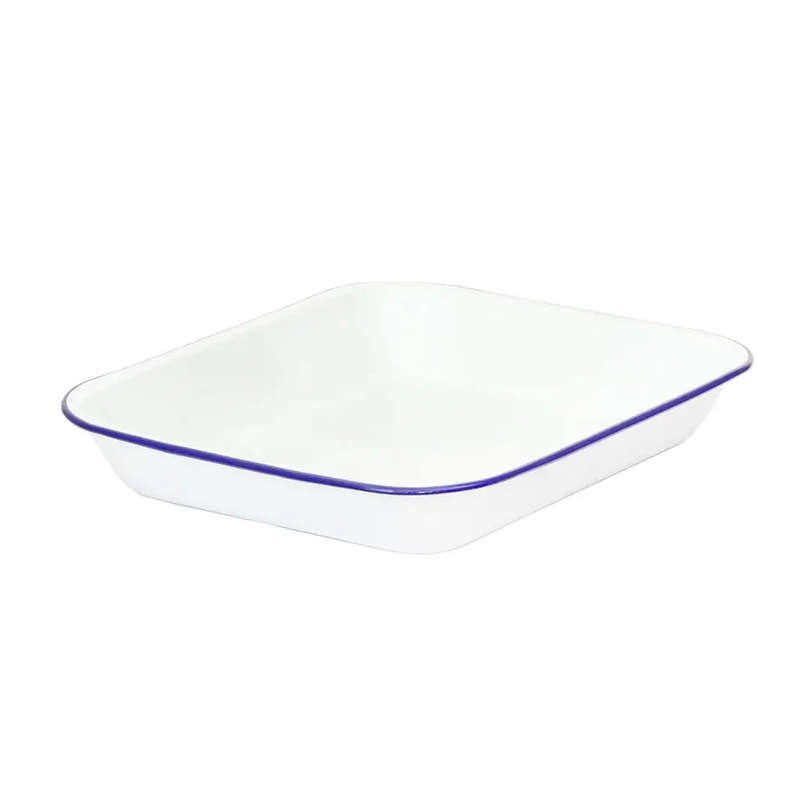 Baking Pan - Enamel White Blue Rim 34.5 x 27.5