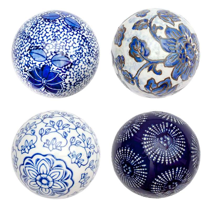 Ceramic Balls - Set of 4 Blue & White 10cm