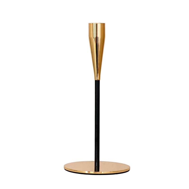 Candle Holder - Thin Gold & Black 22cm