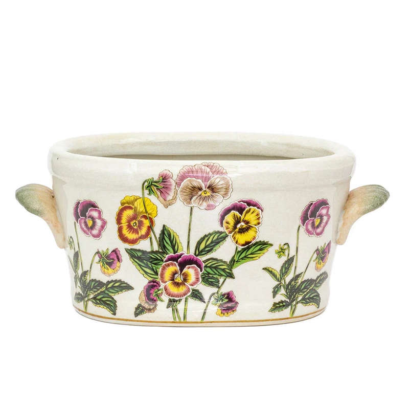 Ceramic Footbath/Planter - Floral Handled