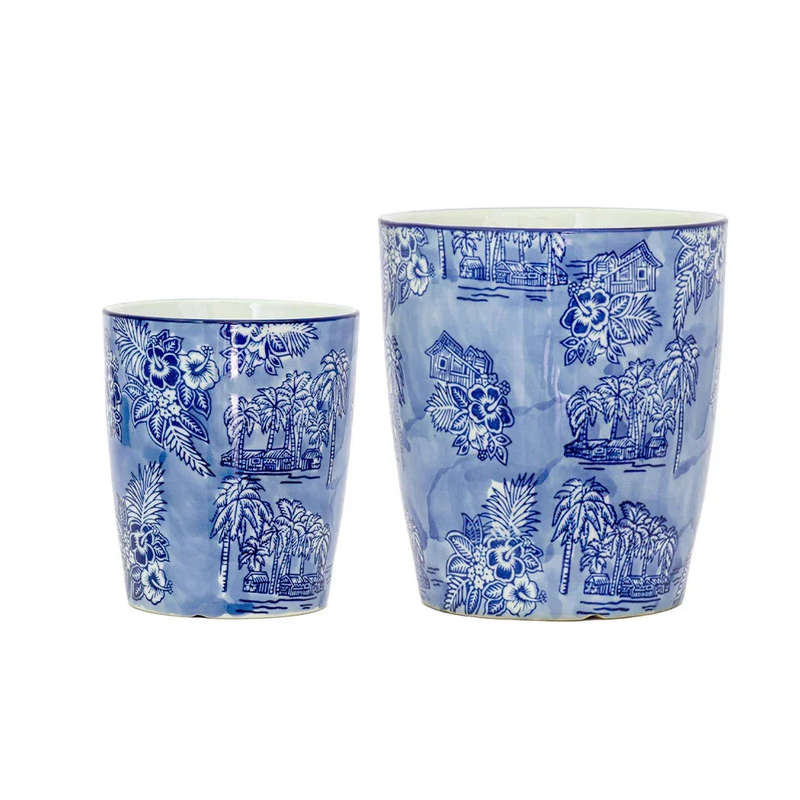 Ceramic Planter - Blue & White Oriental Various Sizes