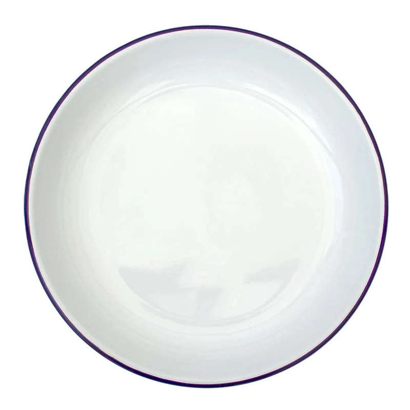 Deep Dish - Enamel White with Blue Rim 25cm