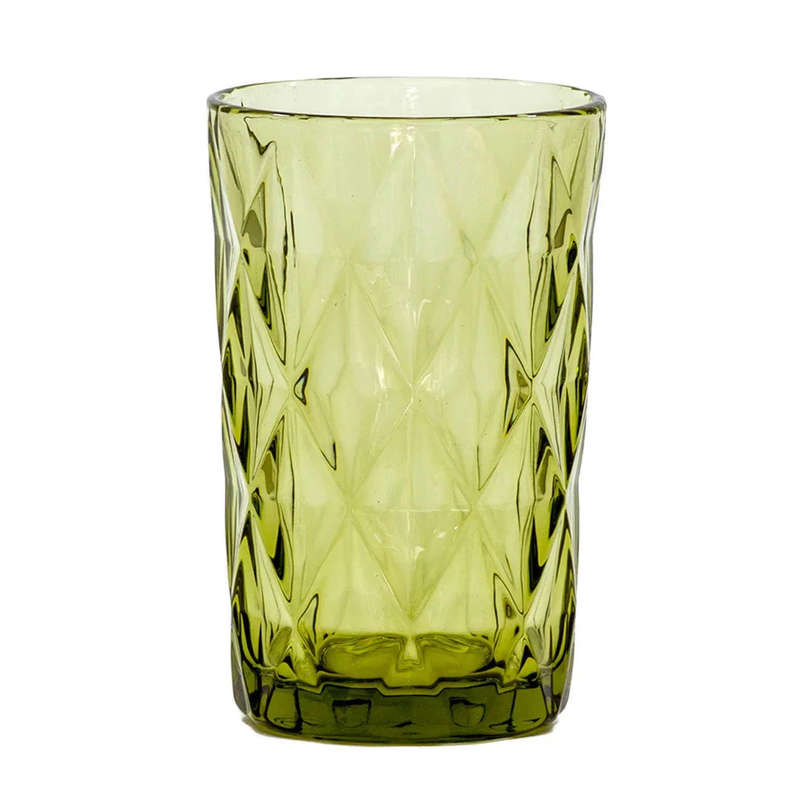 Drinking Glass - Large Diamonds Green 340ml