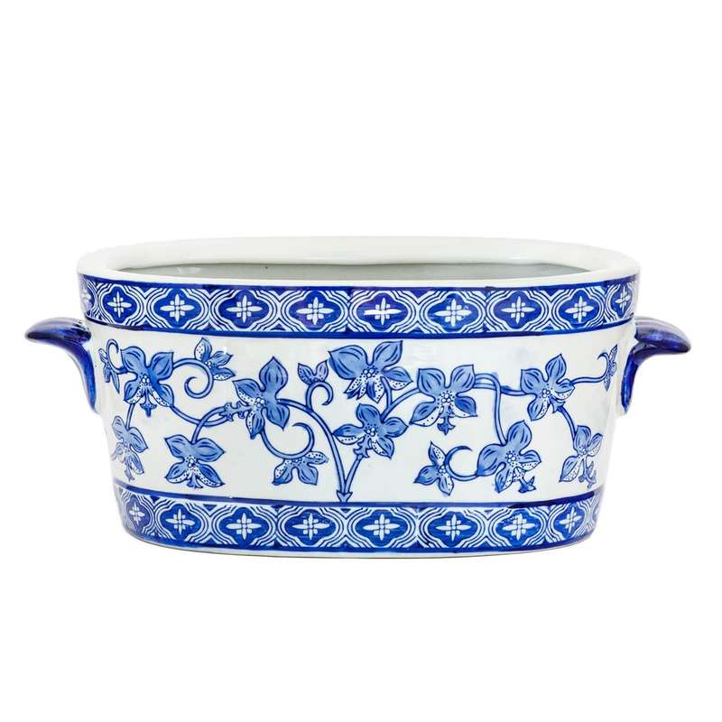 Ceramic Footbath/Planter - Blue & White Orchids