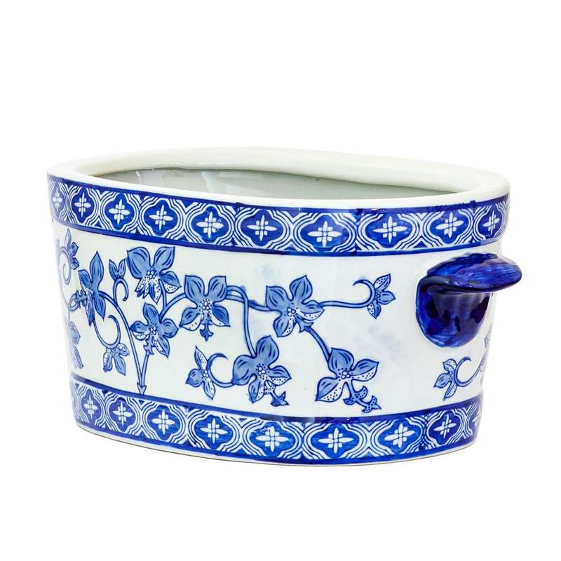 Ceramic Footbath/Planter - Blue & White Orchids