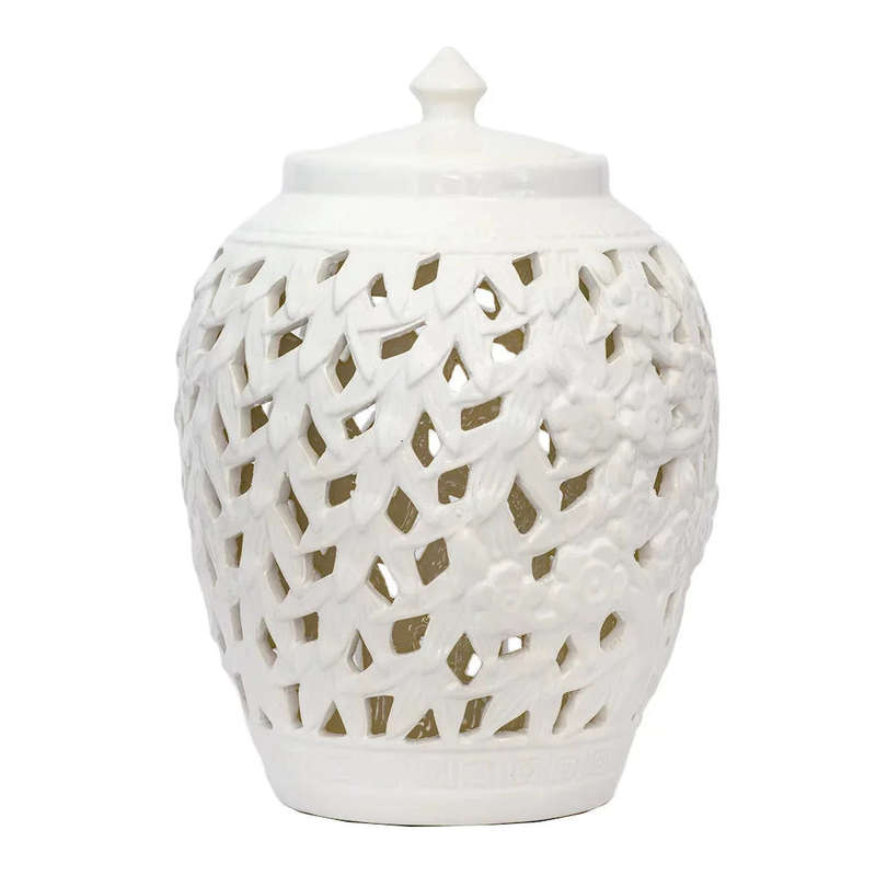 Ginger Jar - White Embossed Flowers Cut-Out 30cm