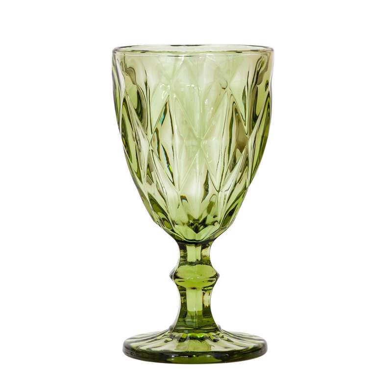 Wine Glass - Large Diamonds Green 300ml