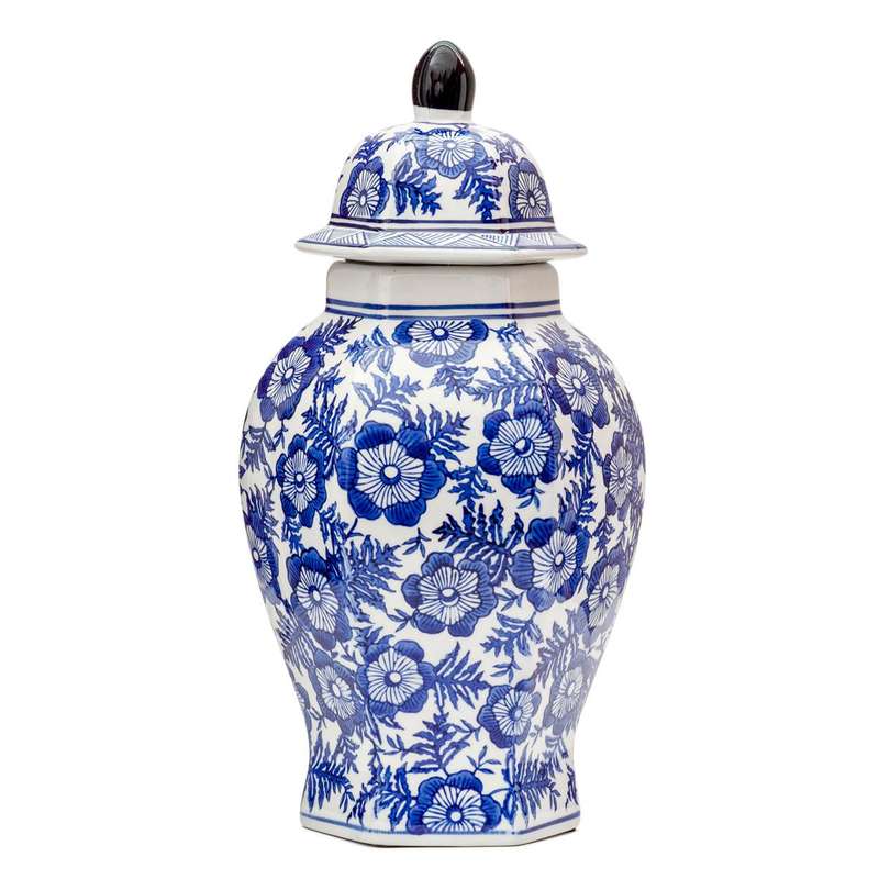 Ginger Jar - Blue & White Hexagon 37cm