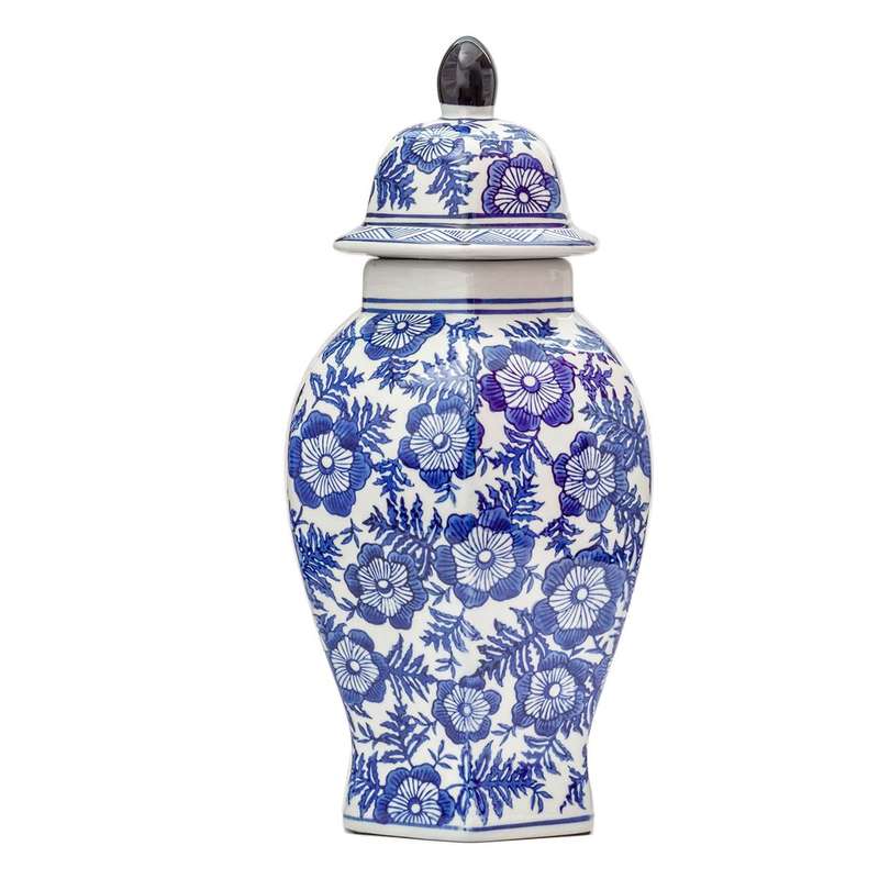 Ginger Jar - Blue & White Hexagon 37cm