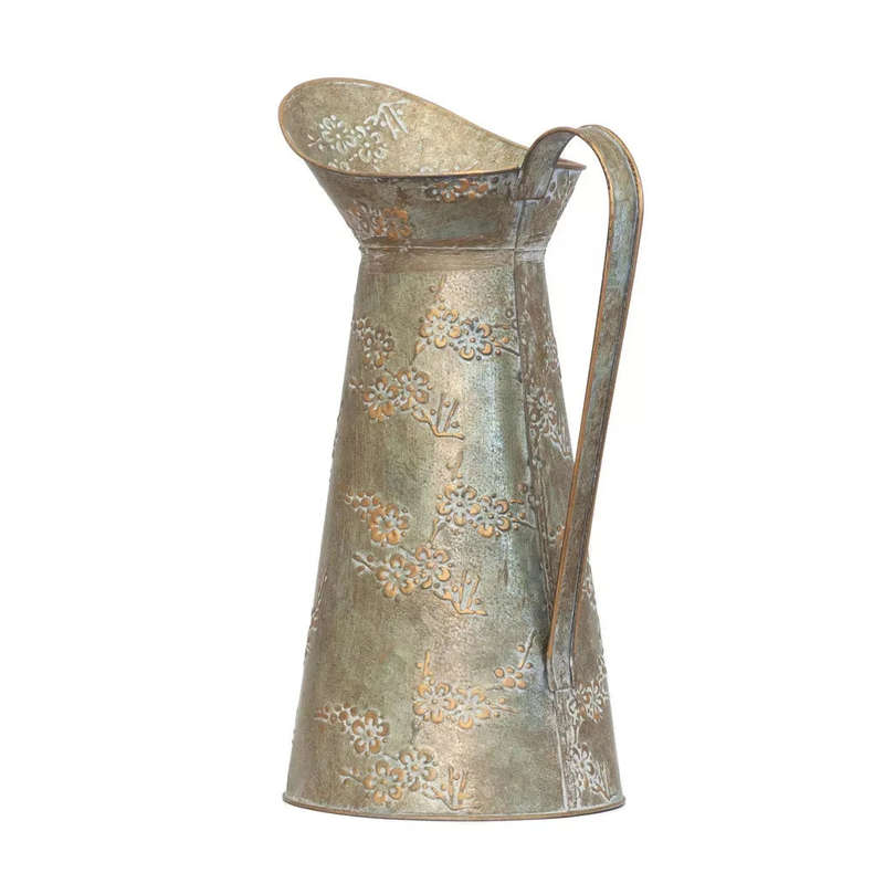 Metal Jug - Tall Flowers 35cm