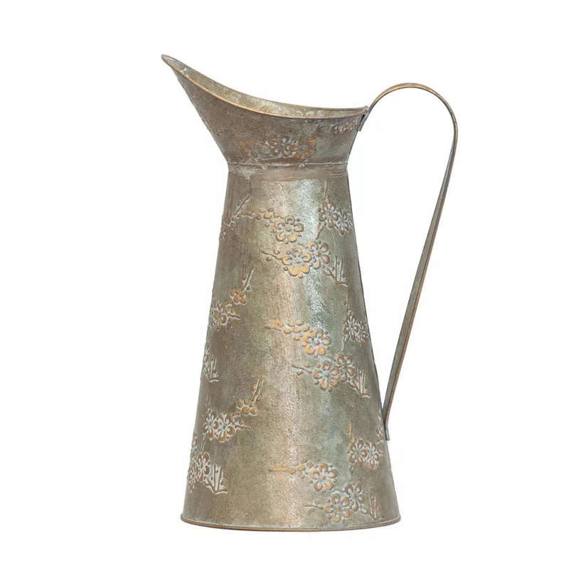 Metal Jug - Tall Flowers 35cm