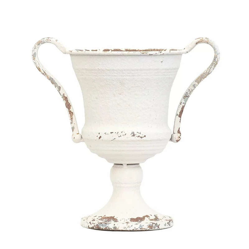 Metal Vase - White Solid Handles 22cm (Vase Only)