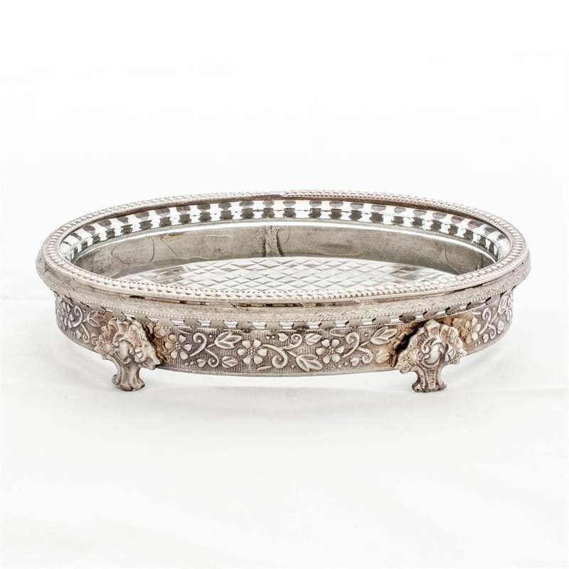 Soap Dish - Oval Pewter & Glass