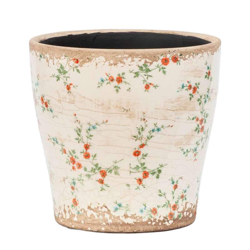 Ceramic Planter - Fine Red Flowers