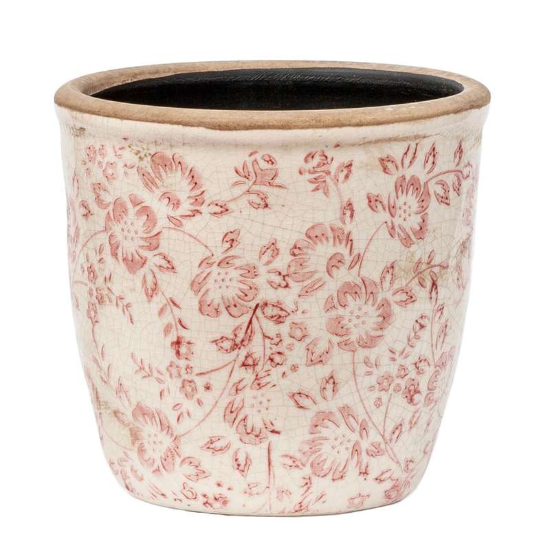 Ceramic Planter - Light Red Flowers 14cm