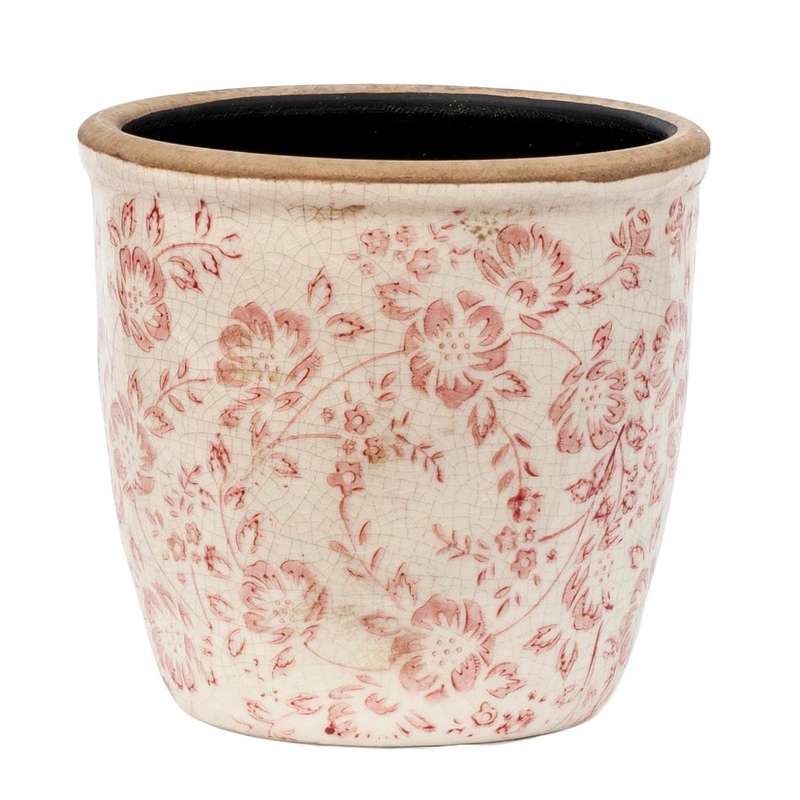 Ceramic Planter - Light Red Flowers 14cm