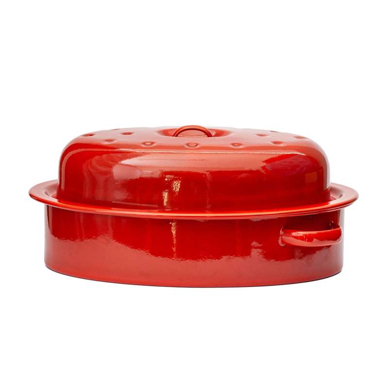 Classic 30cm  Oval Enamel/ Roasting Dish/Pan/Braaibak with Lid Green, Blue or Red Oven & Braai ...