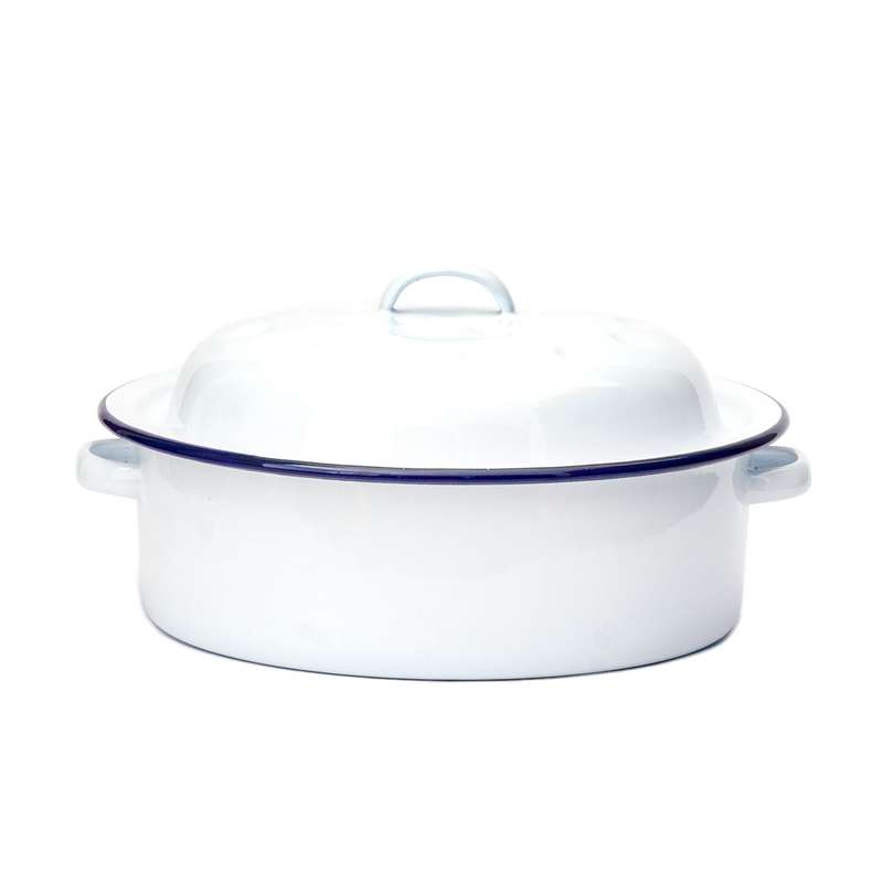 Roaster Pan - 1st Grade Enamel White Round (Braaibak) Lrg