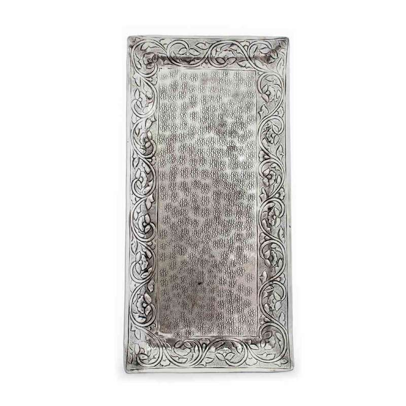 Tray - Rectangular Flowers Silver