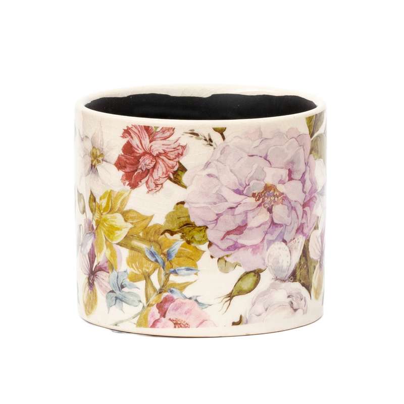Ceramic Planter - Floral Cylinder 9cm (Smallest)