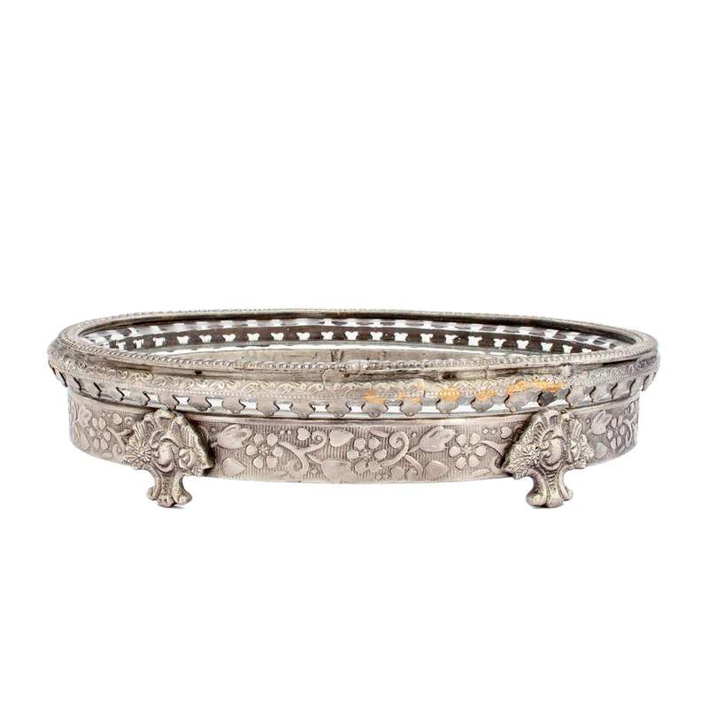 Soap Dish - Oval Pewter & Glass