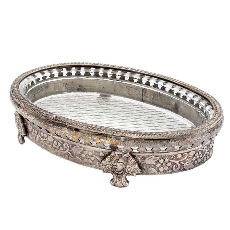 Soap Dish - Oval Pewter & Glass