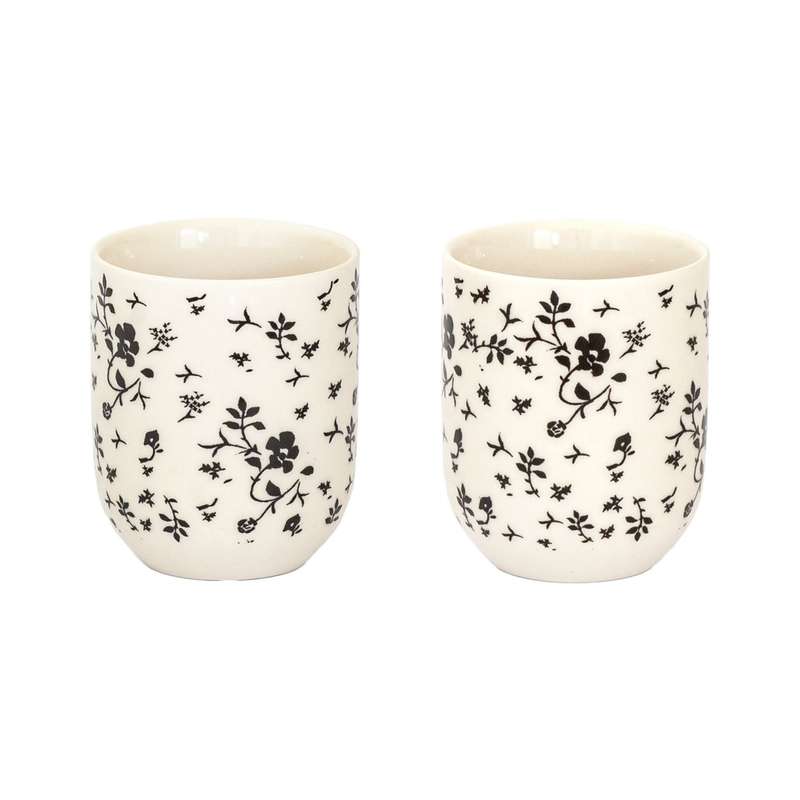Teacup - Black & White Blossoms Set of 2