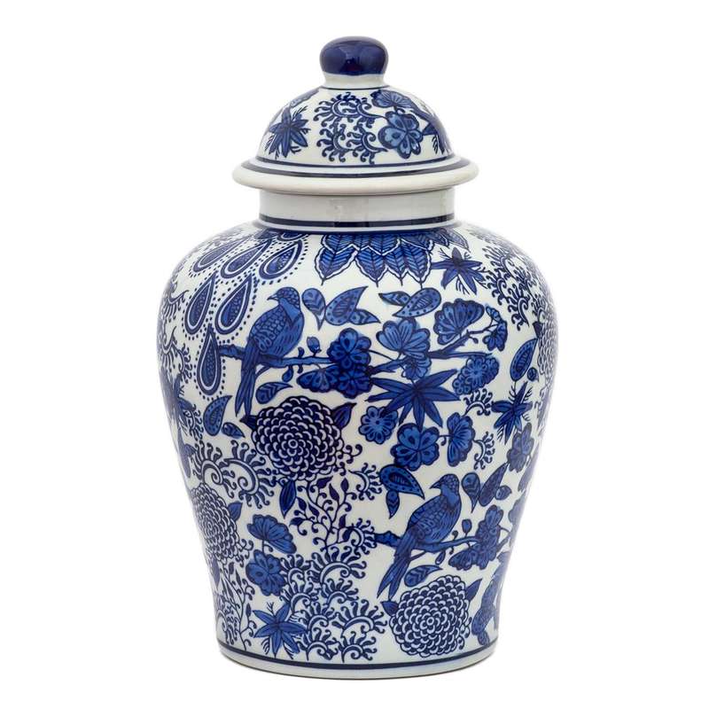 Ginger Jar - Forest Blue & White 26cm