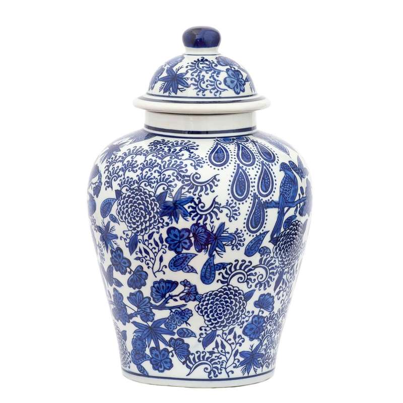 Ginger Jar - Forest Blue & White 26cm