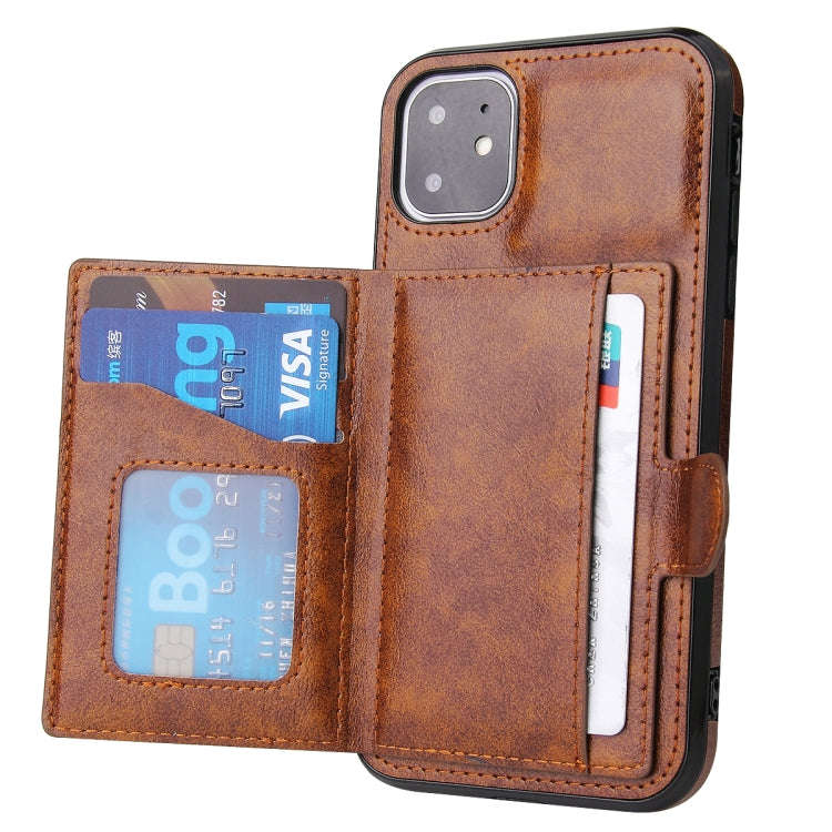 PU + TPU + PC  Shockproof Back Cover Case with Card Slot & Holder For iPhone 12 Pro Max(Brown)