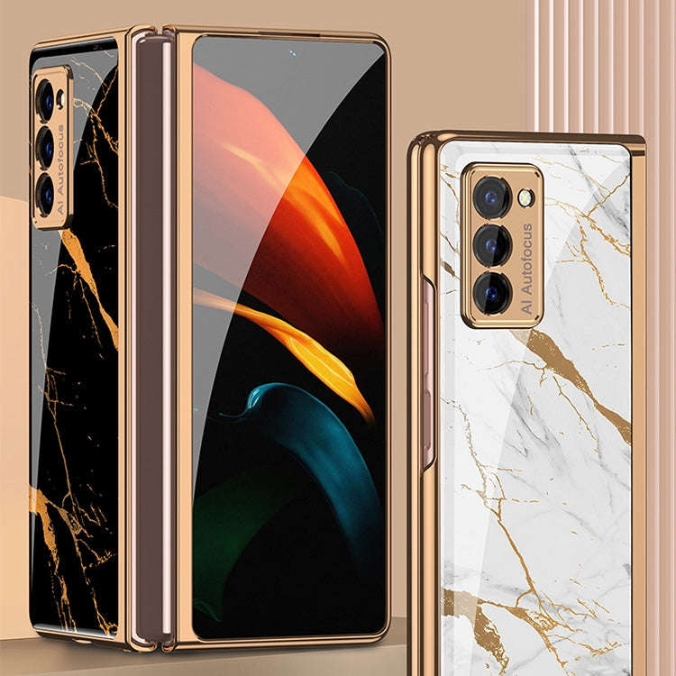 For Samsung Galaxy Z Fold2 GKK Electroplating Painted Glass Case(Lake Blue)