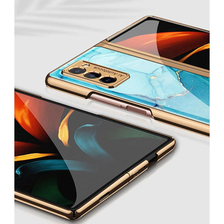 For Samsung Galaxy Z Fold2 GKK Electroplating Painted Glass Case(Lake Blue)
