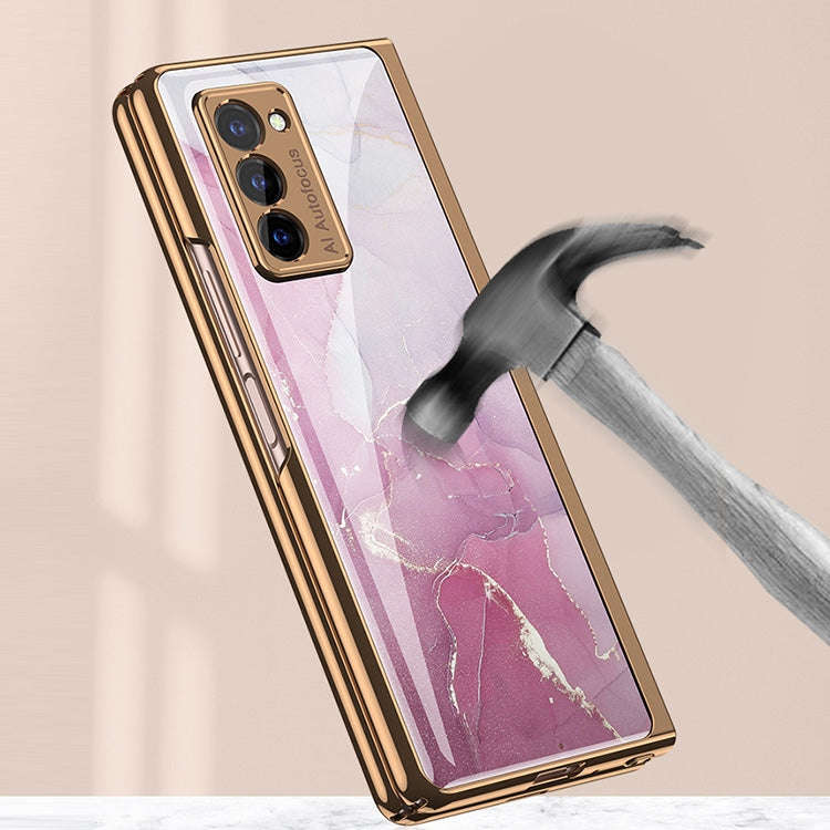 For Samsung Galaxy Z Fold2 GKK Electroplating Painted Glass Case(Lake Blue)