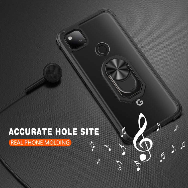 For Google Pixel 4a Shockproof Transparent TPU + Acrylic Protective Case with Ring Holder(Black a...