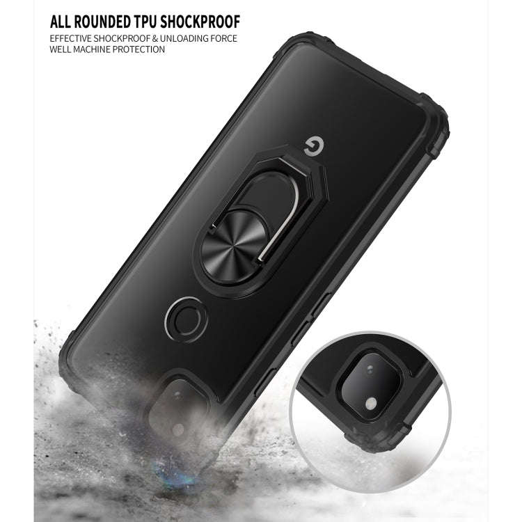For Google Pixel 4a Shockproof Transparent TPU + Acrylic Protective Case with Ring Holder(Black a...