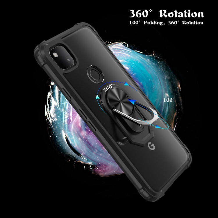 For Google Pixel 4a Shockproof Transparent TPU + Acrylic Protective Case with Ring Holder(Black a...