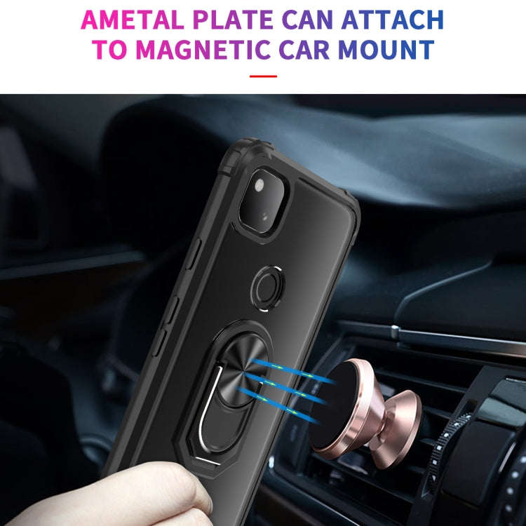 For Google Pixel 4a Shockproof Transparent TPU + Acrylic Protective Case with Ring Holder(Black a...